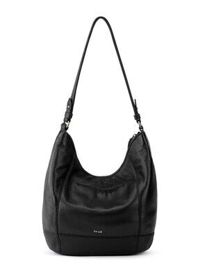 The Sak Sequoia Hobo Black Leather Boho Slouch Shoulder Bag Charms NWT
